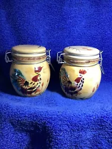 Vintage En Provence Keramik Hahn Motiv Druckknopfverschluss Deckel Kanister, 2er Set - Bild 1 von 8