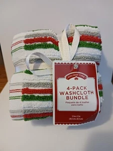 NEW Holiday Time 4-Pack Washcloth Bundle White, Silver, Red Dawn, Jolly Green - Bild 1 von 6