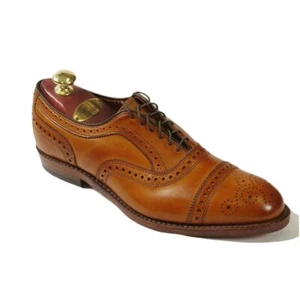 Allen Edmonds Strand Men Size 11 EE Shoes Brown Leather Cap-Toe Wingtip Oxford - Picture 1 of 4