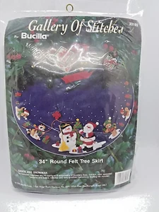 Bucilla Gallery Of Stitches 34" Round Felt Tree Skirt Kit Santa Snowman 33193 - Picture 1 of 9