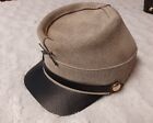 Vintage Henschel Leather Civil War Reenactment Kepi Gray Hat Medium Made In USA