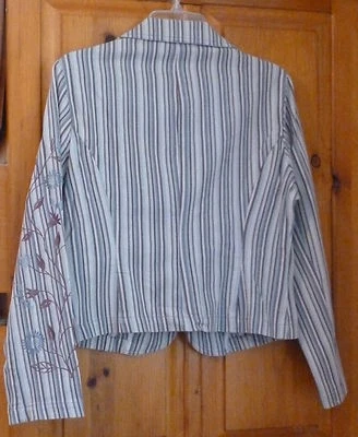 JONES WEAR JEANS Blue Striped EMBROIDERED Stretch JACKET Gray Brown Washable 8 * - Image 1 of 2