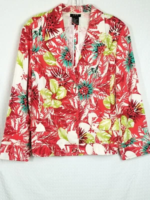 Blazer para mujer R.Q.T rojo floral con botones a presión con bolsillos talla 14 Foto 1 de 4