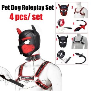 4PCS Puppy Hood Role Play Dog Mask Puppy Cosplay Chest Harness Strap Dog Tail