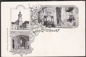 21716 Gruss aus Maria Enzersdorf Ansicht Kirche mit Lourdes Brunnen Litho - Bild 1 von 2