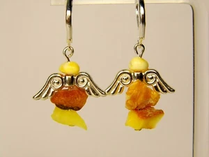 Baltic Amber Angel Dangle Drop Earrings Natural Stone Genuine Gemstone 1063 - Picture 1 of 8