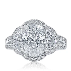 IGI 2.07 CT E-VVS2 Lab Grown Oval Diamond Engagement Ring 14k Gold 3.70 TCW - Picture 1 of 10