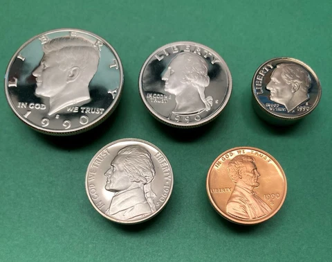 1990 5 coin Gem BU Clad Proof Set Cover