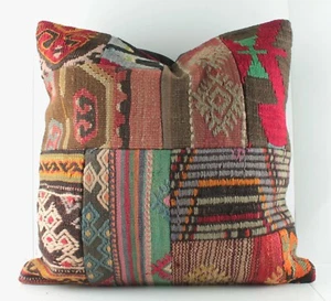 Handmade Turkish Patchwork Pillow Cover 20" Decorative Multicolor Throw Pillow - Picture 1 of 10