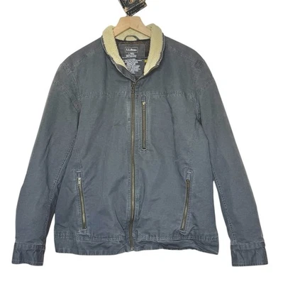 LL Bean Canvas Wool Flannel Lined Chore Barn Jacket Sherpa Collar Size Large - Image 1 of 4