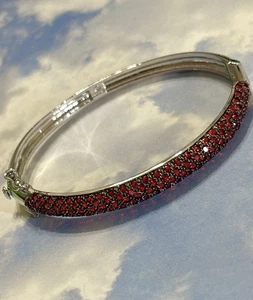 16g Designer KC Sterling Silver 5-Row GARNET Wide Bangle 925 Bracelet 6.75” - Picture 1 of 2