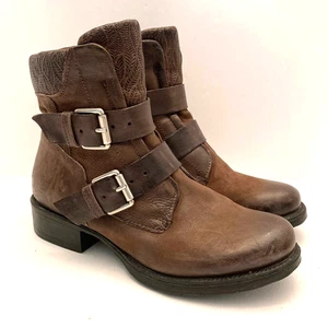 Miz Mooz Niles Boots Brown Leather Strap Buckles EU 38 Women's 7.5-8 Distressed - Picture 1 of 10
