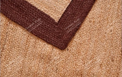 Jute Area Rug, 100% Natural Jute Rug In Beige Color With Brown Bodered For Decor - Image 1 of 4