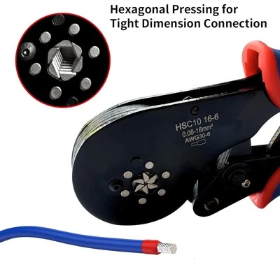 Pinza Crimpatrice Capicorda esagonale 0.08-16mm2 30-6AWG Pinza a Cricchetto - Immagine 1 di 4