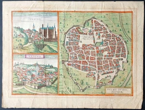 stampa antica old print braun hogenberg Urbino Sulmona Abruzzo Marche 1598 - Picture 1 of 8