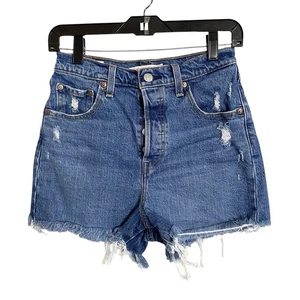 Pantalones cortos de mezclilla Levis RibCage para mujer 26 tiro alto desgastados cortes azules - Imagen 1 de 6