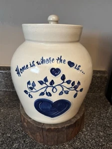 Vintage CASEY POTTERY Hand Turned Crock Cookie Jar Lid Blue Marshall TX - Picture 1 of 10