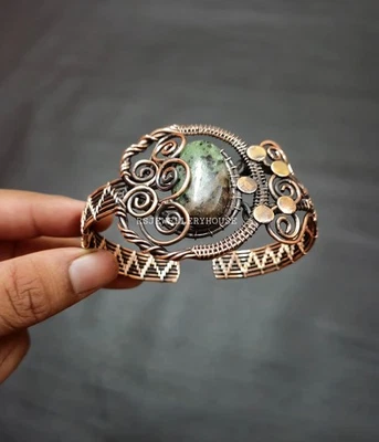 Brazalete brazalete de joyería ajustable envuelto en alambre con piedras preciosas de zoisita rubí Foto 1 de 4