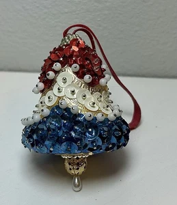 Vintage USA Liberty Bell Push Pin Ornament Red White Blue Patriotic Gold Accents - Picture 1 of 8
