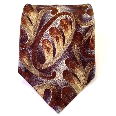 Karl Lagerfeld Tie Vintage Mens Brown Silk Neck Tie Floral Abstract L57" W3.75" - Image 1 of 4