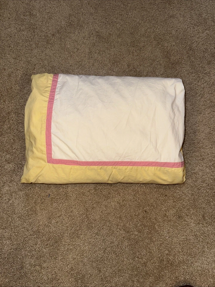 "Edredón Pottery Barn Kids algodón orgánico completo queen amarillo rosa blanco 90"" x 88""" Foto 1 de 4