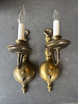  Par vintage de luminárias de latão interruptor com fio na frente 13” entrada varanda  - Imagem 1 de 4