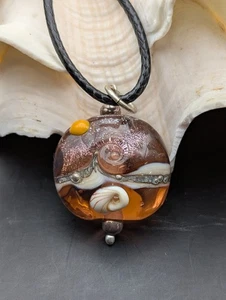 Necklace Peach Ocean With Nautilus And Sun Wave glass #188 - Picture 1 of 6