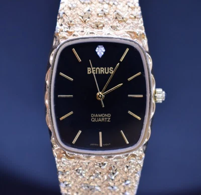 Reloj De Colección BENRUS Diamante Cuarzo Pepita Tono Oro Años 80 BATERÍA NUEVA Foto 1 de 4