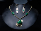 Vintage Malachite and Silver Necklace and Earrings Set