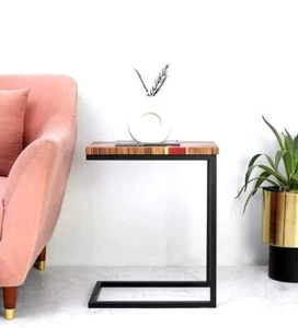 CUSTOM WOOD & PINK EPOXY RESIN END TABLE, SIDE TABLE ,COFFEE TABLE WITH STAND - Picture 1 of 7