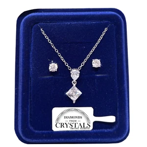 Set Halskette Tropfen Gebrüll Kettchen Pl. Weißgold 18k mit Kristallen Zirkone - Bild 1 von 6