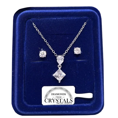 set Collana Goccia Rombo Catenina pl. oro Bianco 18k con Cristalli Zirconi - Immagine 1 di 4