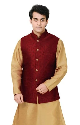 Mens Indian Pakistani Wasket Blended Silk Floral Waistcoat Koti Only 1047 - Image 1 of 4