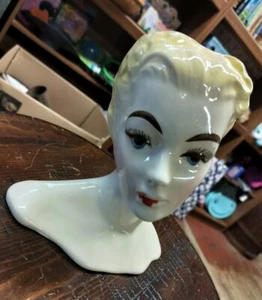 Vaso testa di donna vintage MCM ART deco CERAMICA HORTON anni 50 capelli biondi 7,5" - Foto 1 di 19