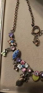 Rhinestone Bronze Colored Tone Flower Floral Necklace - Picture 1 of 4