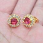 2.60Ct Round Lab-Created Pink Ruby Women's Stud Earring 14K Yellow Gold Plated