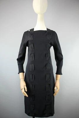 Vestido de seda AKRIS vintage para mujer manga 3/4 negro hasta la rodilla talla S Foto 1 de 4