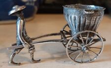 Chinese Silver Wang Hing Novelty Match Holder Man With Basket On Wheels C19th