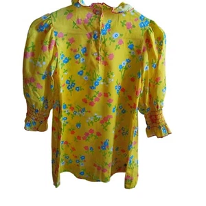 Girls 6X True Vintage Yellow Floral 1970's Boho Dress Ruffled Collar Sears - Picture 1 of 6