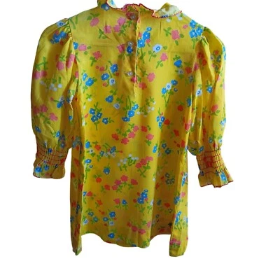 Niñas 6X Vestido Boho Verdadero Vintage Amarillo Floral Años 70 Cuello Volantes Sears Foto 1 de 4