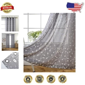 Stylish Semi-Sheer Floral Embroidered Grommet Curtains 52"W x 84"L (2 Panels) - Picture 1 of 10