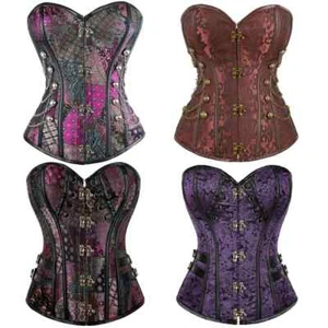 Steampunk Overbust Corset Retro Gothic Clothing Women Clubwear Bustiyer Corselet - Picture 1 of 35