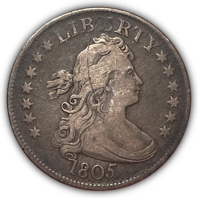 Moneda busto drapeado 1805 cuarto muy fina en estado bastante bueno, rayada #23694 Foto 1 de 3