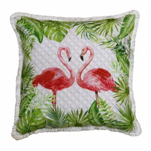20" Green Pink And White Fabric Bird Throw Pillow - Picture 1 of 2