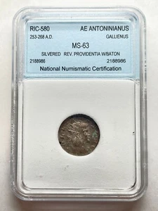 Gallienus Silvered AE Antoninianus  - Rev. " PROVIDENTIA W/BATON" RIC 580 Siscia - Picture 1 of 4