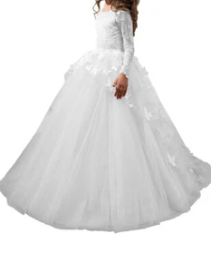 AboaWedding Flower Girl Dress Lace Long Sleeves Size 10 - Picture 1 of 6