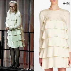 Valentino FLAWED 100% Silk Tiered Ruffle Ivory White Long Sleeve Mini Dress 6 - Picture 1 of 16