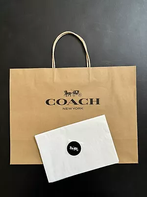 NEW Coach Brown Shopping Gift Bag & Logo Paper Tissue & Sticker 16" x 12" x 6" - Image 1 of 4