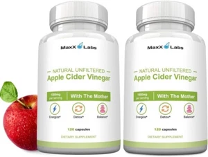 Apple Cider Vinegar Capsules 1500mg - ACV Pills with Mother - Picture 1 of 7