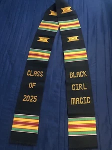 2x Graduation Stole Class of 2025 Black Girl Magic New Orning Kente - Picture 1 of 6